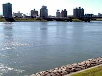 宿の前の大淀川の豊かな流れ
